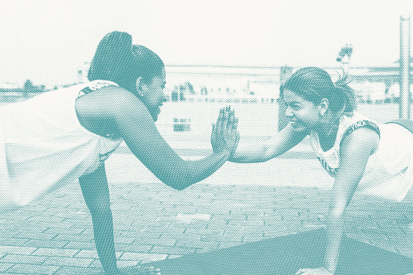 Two women do push ups