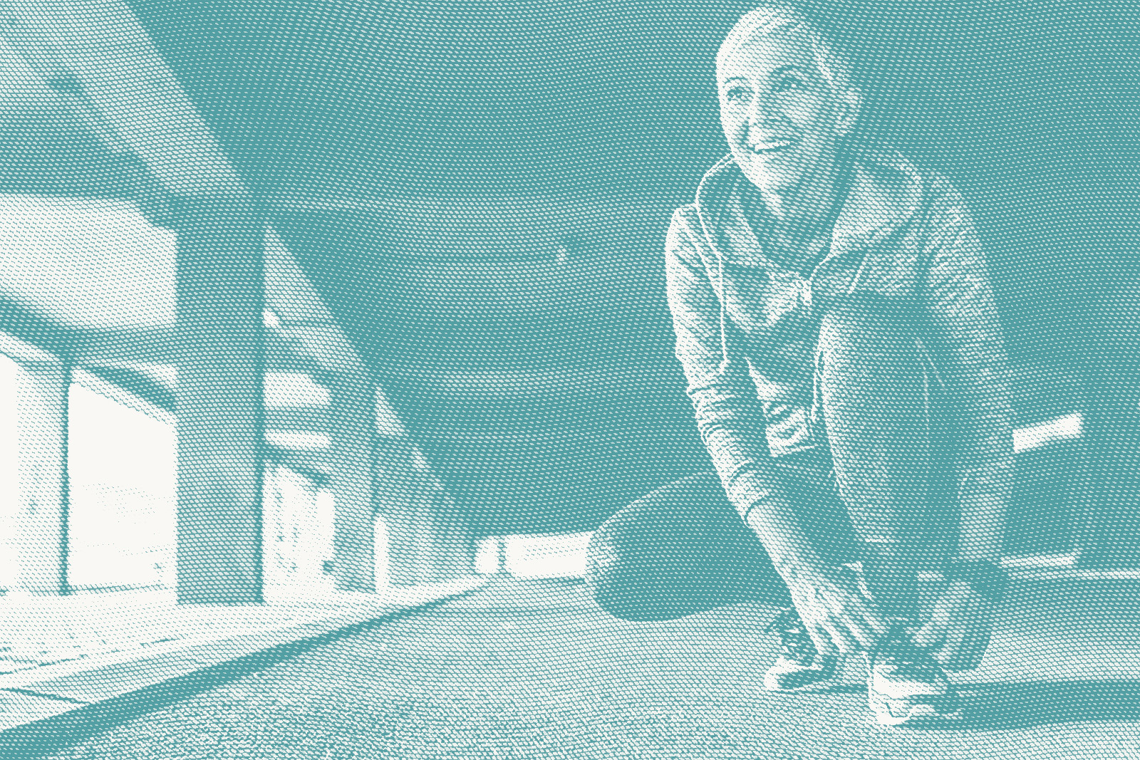 a senior woman laces up her sneakers to run